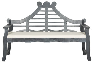 Safavieh AZUSA Bench – Elegant Carved Wood Design with Plush Cushion for Timeless Outdoor Comfort & Style Ash Grey / Beige PAT6741B