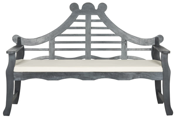 Safavieh AZUSA Bench – Elegant Carved Wood Design with Plush Cushion for Timeless Outdoor Comfort & Style Ash Grey / Beige PAT6741B