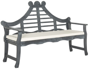 Safavieh AZUSA Bench – Elegant Carved Wood Design with Plush Cushion for Timeless Outdoor Comfort & Style Ash Grey / Beige PAT6741B