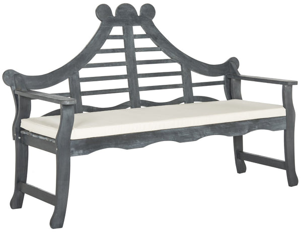 Safavieh AZUSA Bench – Elegant Carved Wood Design with Plush Cushion for Timeless Outdoor Comfort & Style Ash Grey / Beige PAT6741B