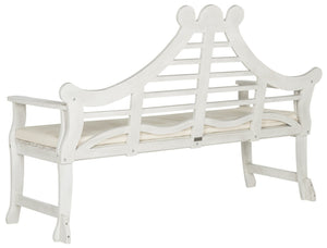 Safavieh AZUSA Bench – Elegant Carved Wood Design with Plush Cushion for Timeless Outdoor Comfort & Style Antique / White PAT6741C