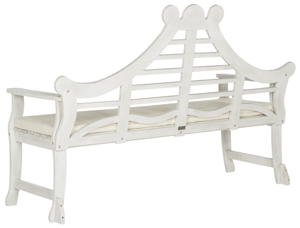 Safavieh AZUSA Bench – Elegant Carved Wood Design with Plush Cushion for Timeless Outdoor Comfort & Style Antique / White PAT6741C