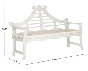 Safavieh AZUSA Bench – Elegant Carved Wood Design with Plush Cushion for Timeless Outdoor Comfort & Style Antique / White PAT6741C