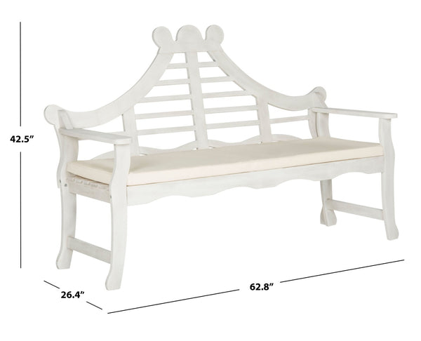 Safavieh AZUSA Bench – Elegant Carved Wood Design with Plush Cushion for Timeless Outdoor Comfort & Style Antique / White PAT6741C