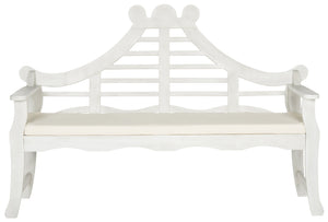 Safavieh AZUSA Bench – Elegant Carved Wood Design with Plush Cushion for Timeless Outdoor Comfort & Style Antique / White PAT6741C