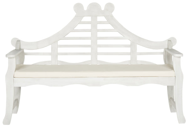 Safavieh AZUSA Bench – Elegant Carved Wood Design with Plush Cushion for Timeless Outdoor Comfort & Style Antique / White PAT6741C