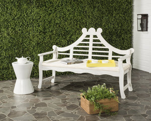 Safavieh AZUSA Bench – Elegant Carved Wood Design with Plush Cushion for Timeless Outdoor Comfort & Style Antique / White PAT6741C