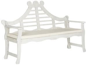 Safavieh AZUSA Bench – Elegant Carved Wood Design with Plush Cushion for Timeless Outdoor Comfort & Style Antique / White PAT6741C
