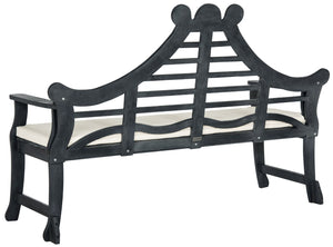 Safavieh AZUSA Bench – Elegant Carved Wood Design with Plush Cushion for Timeless Outdoor Comfort & Style Dark Slate Gray / Beige PAT6741K