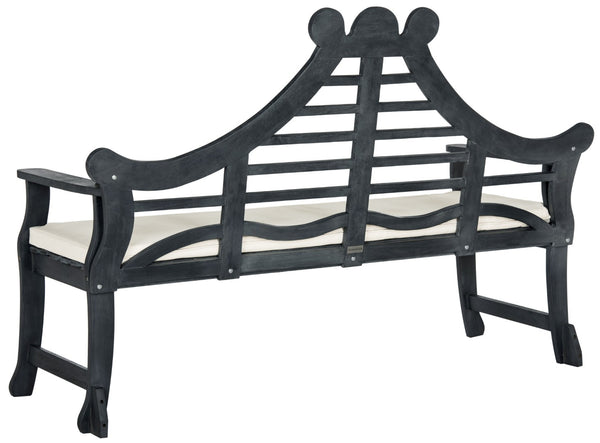 Safavieh AZUSA Bench – Elegant Carved Wood Design with Plush Cushion for Timeless Outdoor Comfort & Style Dark Slate Gray / Beige PAT6741K