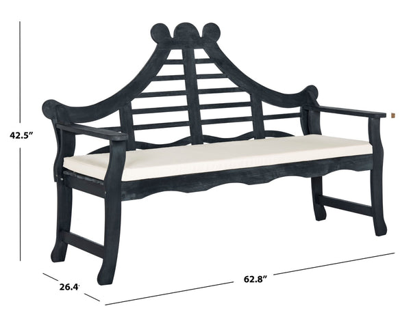 Safavieh AZUSA Bench – Elegant Carved Wood Design with Plush Cushion for Timeless Outdoor Comfort & Style Dark Slate Gray / Beige PAT6741K