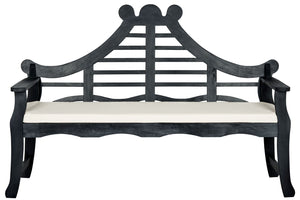 Safavieh AZUSA Bench – Elegant Carved Wood Design with Plush Cushion for Timeless Outdoor Comfort & Style Dark Slate Gray / Beige PAT6741K