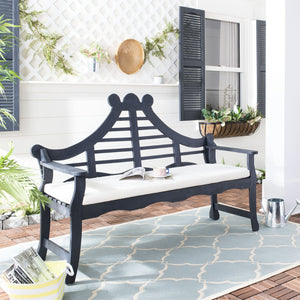 Safavieh AZUSA Bench – Elegant Carved Wood Design with Plush Cushion for Timeless Outdoor Comfort & Style Dark Slate Gray / Beige PAT6741K