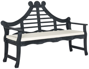 Safavieh AZUSA Bench – Elegant Carved Wood Design with Plush Cushion for Timeless Outdoor Comfort & Style Dark Slate Gray / Beige PAT6741K