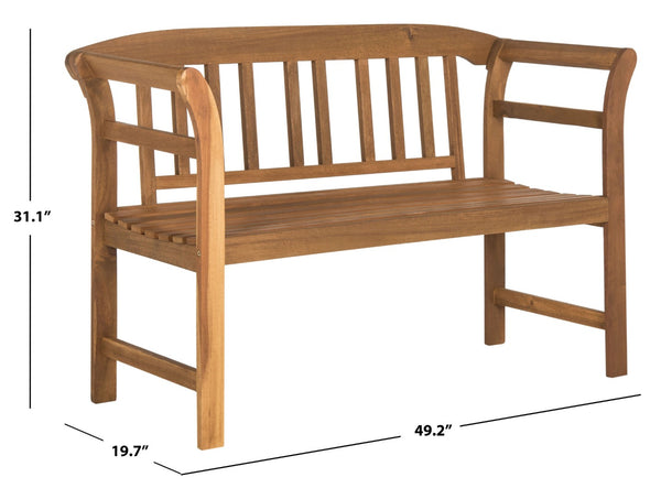 Safavieh PORTERVILLE Two-Seat Outdoor Bench - Stylish Acacia Wood Design for Patios and Gardens Natural PAT6742A