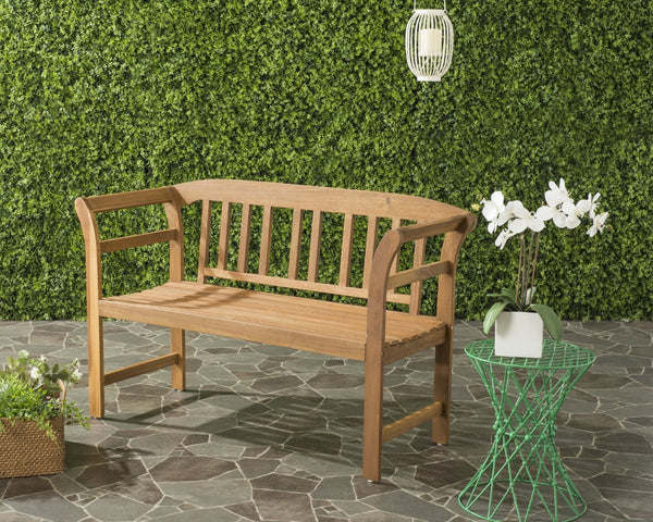 Safavieh PORTERVILLE Two-Seat Outdoor Bench - Stylish Acacia Wood Design for Patios and Gardens Natural PAT6742A