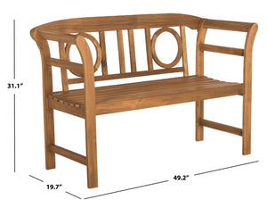 Safavieh MOORPARK 2 Seat Bench – Modern Outdoor Seating with Chic Curves and Silver Accents for Stylish Patios Natural PAT6743A