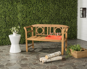 Safavieh MOORPARK 2 Seat Bench – Modern Outdoor Seating with Chic Curves and Silver Accents for Stylish Patios Natural PAT6743A