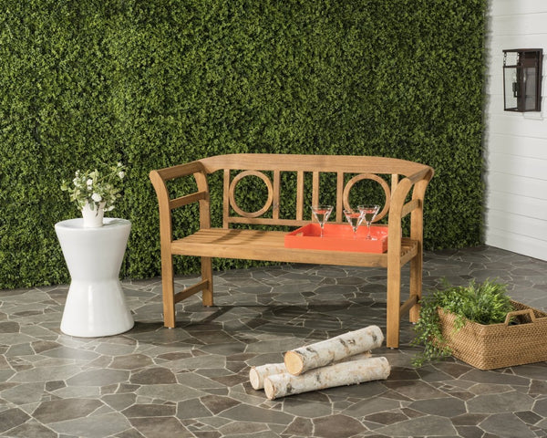 Safavieh MOORPARK 2 Seat Bench – Modern Outdoor Seating with Chic Curves and Silver Accents for Stylish Patios Natural PAT6743A