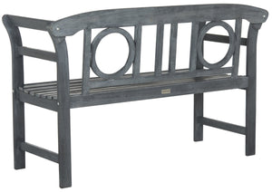 Safavieh MOORPARK 2 Seat Bench – Modern Outdoor Seating with Chic Curves and Silver Accents for Stylish Patios Ash Grey PAT6743B