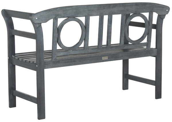 Safavieh MOORPARK 2 Seat Bench – Modern Outdoor Seating with Chic Curves and Silver Accents for Stylish Patios Ash Grey PAT6743B