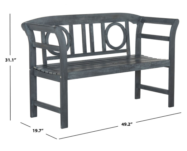 Safavieh MOORPARK 2 Seat Bench – Modern Outdoor Seating with Chic Curves and Silver Accents for Stylish Patios Ash Grey PAT6743B