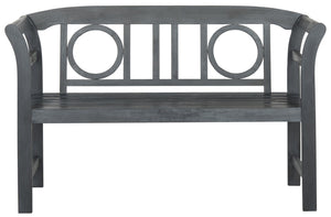 Safavieh MOORPARK 2 Seat Bench – Modern Outdoor Seating with Chic Curves and Silver Accents for Stylish Patios Ash Grey PAT6743B