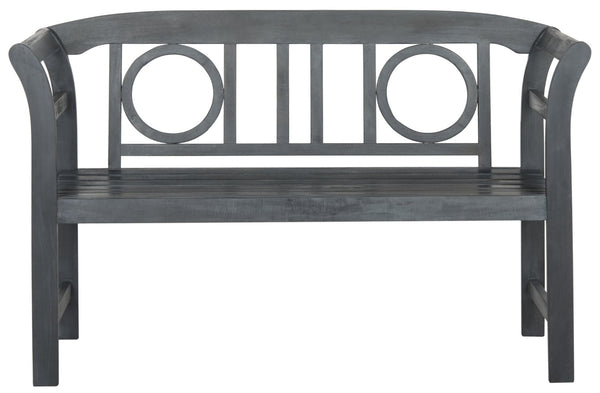Safavieh MOORPARK 2 Seat Bench – Modern Outdoor Seating with Chic Curves and Silver Accents for Stylish Patios Ash Grey PAT6743B