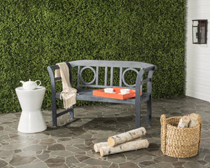Safavieh MOORPARK 2 Seat Bench – Modern Outdoor Seating with Chic Curves and Silver Accents for Stylish Patios Ash Grey PAT6743B