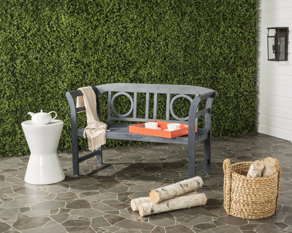 Safavieh MOORPARK 2 Seat Bench – Modern Outdoor Seating with Chic Curves and Silver Accents for Stylish Patios Ash Grey PAT6743B