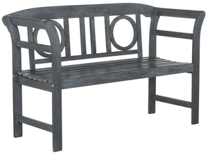 Safavieh MOORPARK 2 Seat Bench – Modern Outdoor Seating with Chic Curves and Silver Accents for Stylish Patios Ash Grey PAT6743B