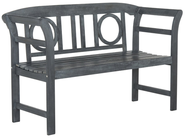 Safavieh MOORPARK 2 Seat Bench – Modern Outdoor Seating with Chic Curves and Silver Accents for Stylish Patios Ash Grey PAT6743B