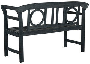 Safavieh MOORPARK 2 Seat Bench – Modern Outdoor Seating with Chic Curves and Silver Accents for Stylish Patios Dark Slate Gray PAT6743K
