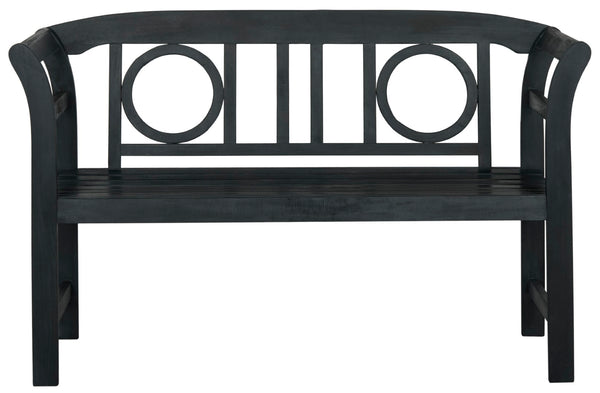 Safavieh MOORPARK 2 Seat Bench – Modern Outdoor Seating with Chic Curves and Silver Accents for Stylish Patios Dark Slate Gray PAT6743K