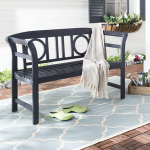 Safavieh MOORPARK 2 Seat Bench – Modern Outdoor Seating with Chic Curves and Silver Accents for Stylish Patios Dark Slate Gray PAT6743K