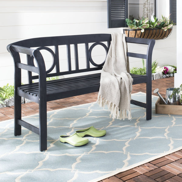 Safavieh MOORPARK 2 Seat Bench – Modern Outdoor Seating with Chic Curves and Silver Accents for Stylish Patios Dark Slate Gray PAT6743K