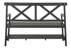 Safavieh MAYER Elegant Two-Seat Acacia Wood Bench with Under-Seat Storage for Stylish Outdoor Spaces Black PAT6744A