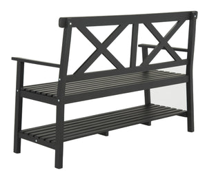 Safavieh MAYER Elegant Two-Seat Acacia Wood Bench with Under-Seat Storage for Stylish Outdoor Spaces Black PAT6744A