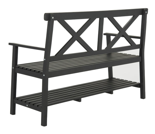 Safavieh MAYER Elegant Two-Seat Acacia Wood Bench with Under-Seat Storage for Stylish Outdoor Spaces Black PAT6744A
