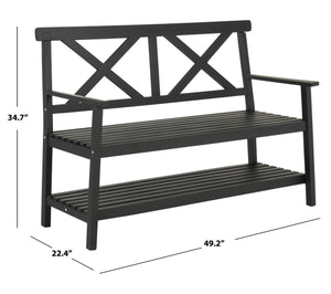 Safavieh MAYER Elegant Two-Seat Acacia Wood Bench with Under-Seat Storage for Stylish Outdoor Spaces Black PAT6744A