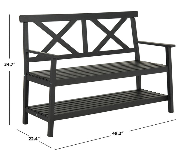 Safavieh MAYER Elegant Two-Seat Acacia Wood Bench with Under-Seat Storage for Stylish Outdoor Spaces Black PAT6744A