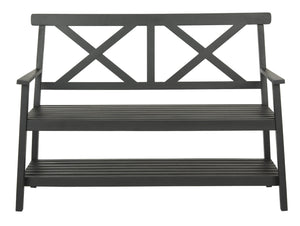 Safavieh MAYER Elegant Two-Seat Acacia Wood Bench with Under-Seat Storage for Stylish Outdoor Spaces Black PAT6744A