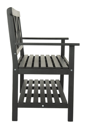 Safavieh MAYER Elegant Two-Seat Acacia Wood Bench with Under-Seat Storage for Stylish Outdoor Spaces Black PAT6744A