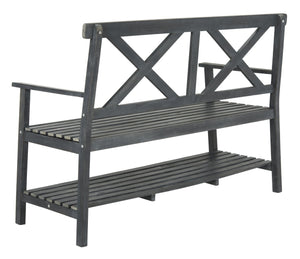 Safavieh MAYER Elegant Two-Seat Acacia Wood Bench with Under-Seat Storage for Stylish Outdoor Spaces Dark Slate Gray PAT6744C