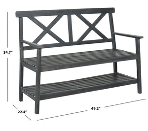 Safavieh MAYER Elegant Two-Seat Acacia Wood Bench with Under-Seat Storage for Stylish Outdoor Spaces Dark Slate Gray PAT6744C