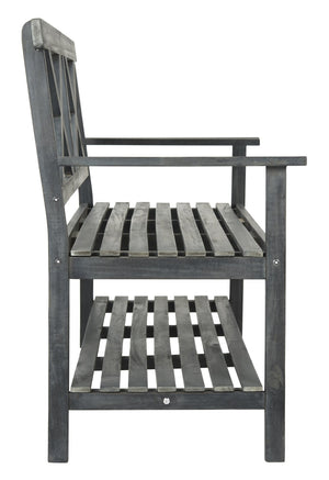 Safavieh MAYER Elegant Two-Seat Acacia Wood Bench with Under-Seat Storage for Stylish Outdoor Spaces Dark Slate Gray PAT6744C