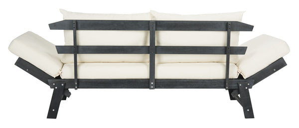 Safavieh TANDRA Elegant Outdoor Daybed with Plush Cushions – Perfect for Relaxation and Stylish Entertaining Dark Slate Gray / Beige PAT6745A