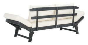 Safavieh TANDRA Elegant Outdoor Daybed with Plush Cushions – Perfect for Relaxation and Stylish Entertaining Dark Slate Gray / Beige PAT6745A