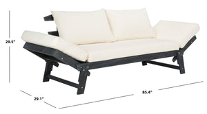 Safavieh TANDRA Elegant Outdoor Daybed with Plush Cushions – Perfect for Relaxation and Stylish Entertaining Dark Slate Gray / Beige PAT6745A