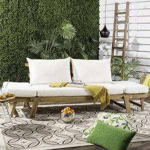 Safavieh TANDRA Elegant Outdoor Daybed with Plush Cushions – Perfect for Relaxation and Stylish Entertaining Natural / Beige PAT6745B